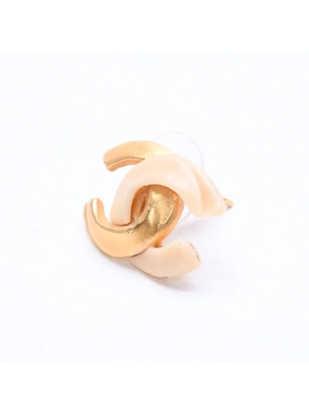 Chanel Earrings CC Logo 00 Gold Ivory Bicolor Metal